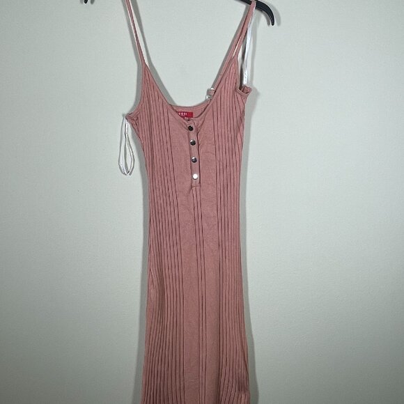 Guess Dresses & Skirts - Guess Women's Pink Ribbed Stretch Midi Dress Button Detail XL Tank Henley Style!